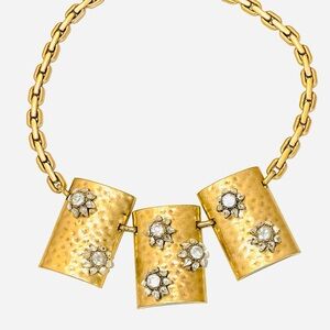 RARE VINTAGE LUXURY J. Crew Hammered Flower CZ Plated Statement Necklace